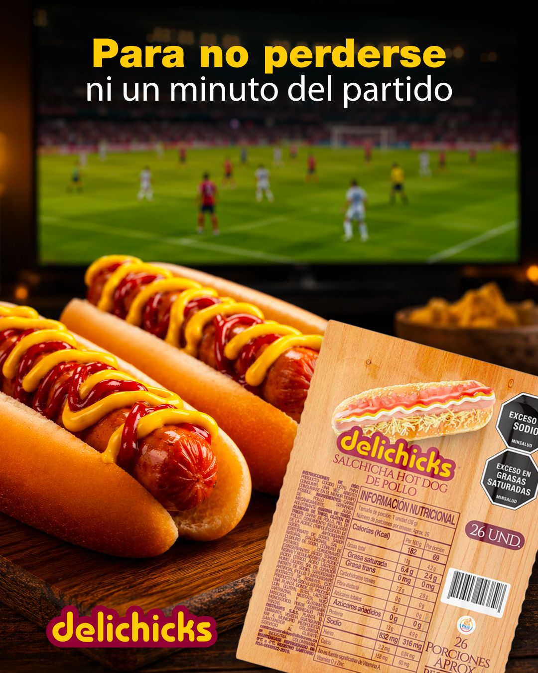 Empiezan los partidos decisivos y sabemos que no te quieres perder ni un minuto. ⚽🔥 Porque un gran partido merece el mejor acompañante. 🌭✨ Disfruta el sabor de las Salchichas Hot Dog de Pollo, encuéntralas en www.delichicks.com.